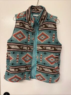 Southwestern Aztec Print Puffer Vest - Turquoise & Orange